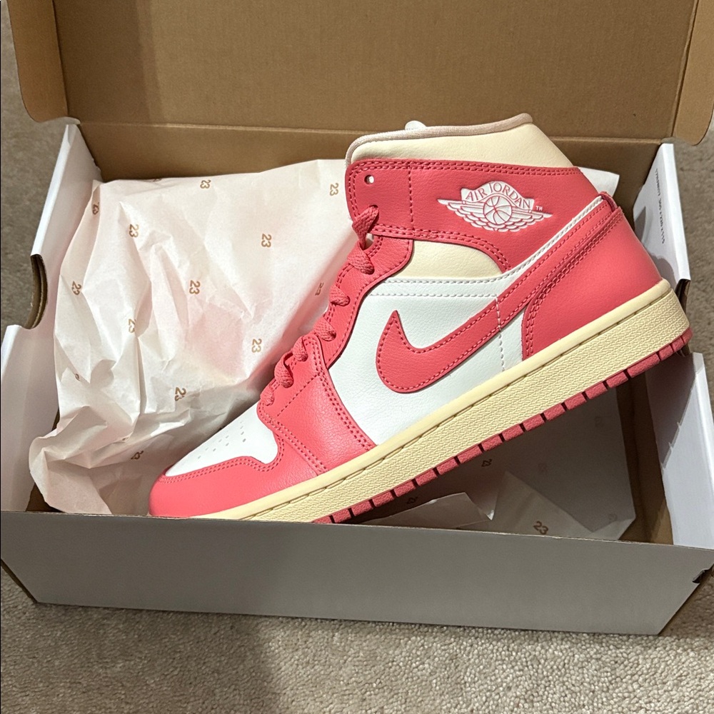 NIB Women's Air Jordan  Pink and Cream Mid Sneakers